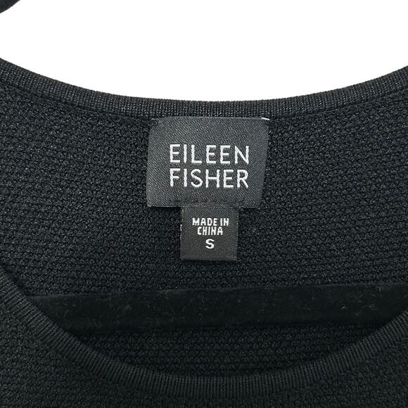 Eileen Fisher Silk Blend Sleeveless Top Women's Sz S Black Textured Stretch - Picture 3 of 5